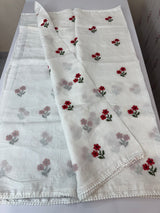 Kota checks embroidery saree White & Red