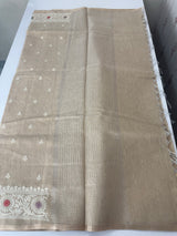 Tissue linen saree with embroidery MTL451 Chiku