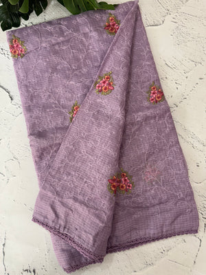 Soft kota checks saree with embroidery - MS7679 Lavender