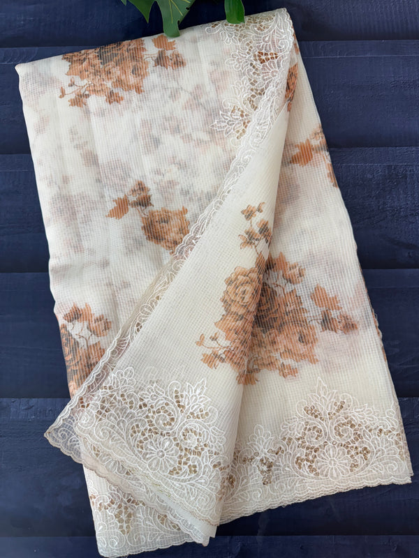 Cutwork Soft kota silk saree with digital prints MSH121