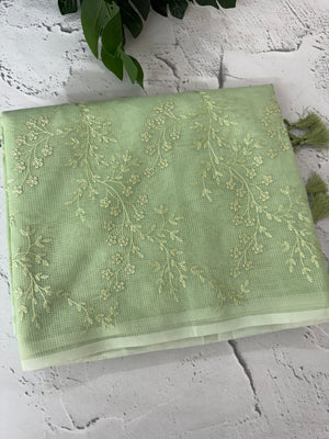Moonga checks saree with embroidery MSH219 Pista