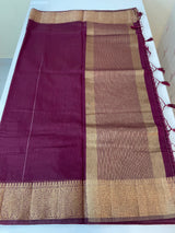 Jute silk saree with antique zari weaving MJL399 - Wine
