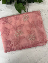 Glassy tissue organza saree with embroidery FKSF788 PeachPink