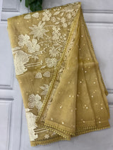 Tissue Organza Applique work saree MS13881 Pastel MustardYellow