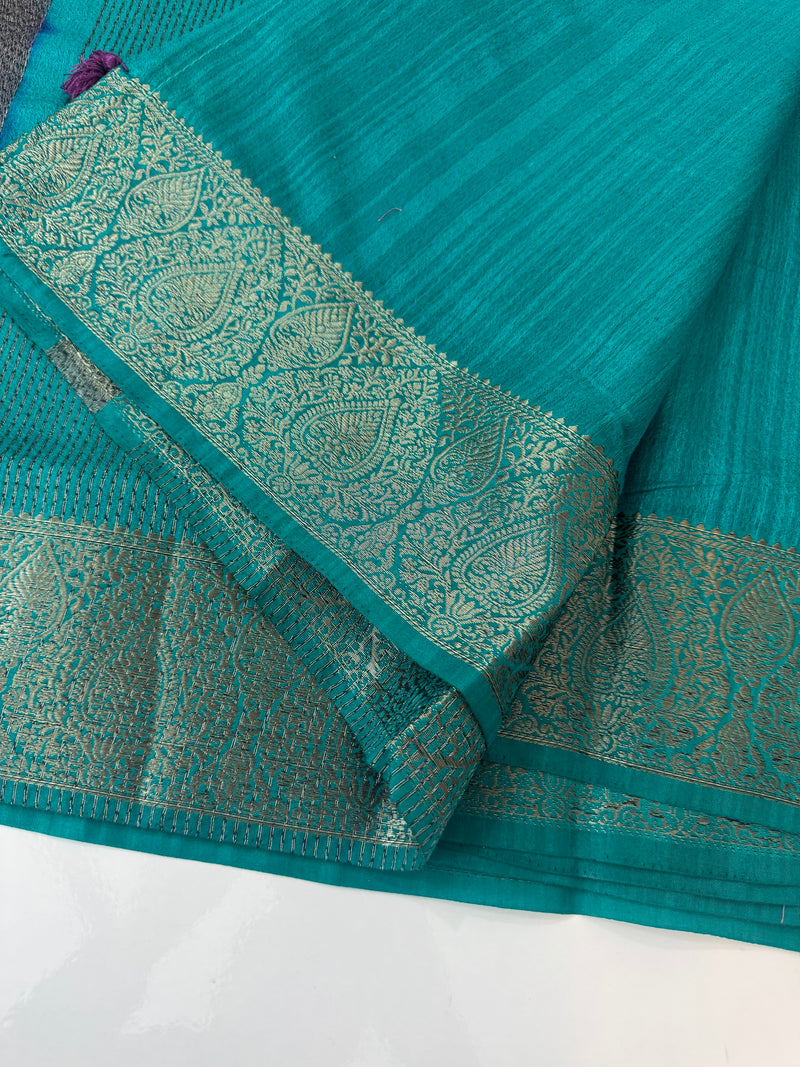 Blended tussar silk sarees with contrast pallu & blouse MTL430