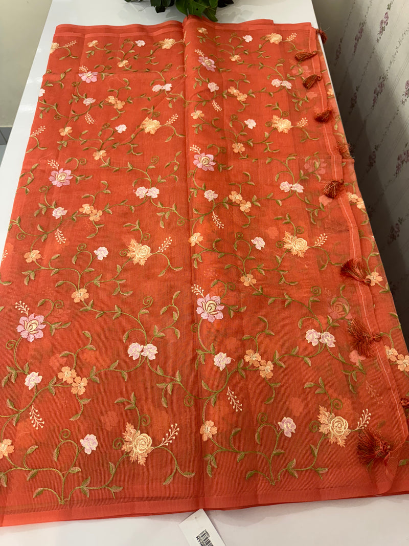 Kota Supernet embriodery saree SHSNYNM DarkPeach