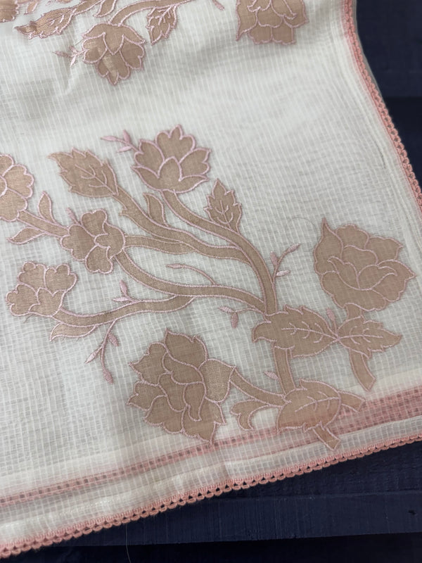 NetKota Applique work saree  -MSH123 White & Peach