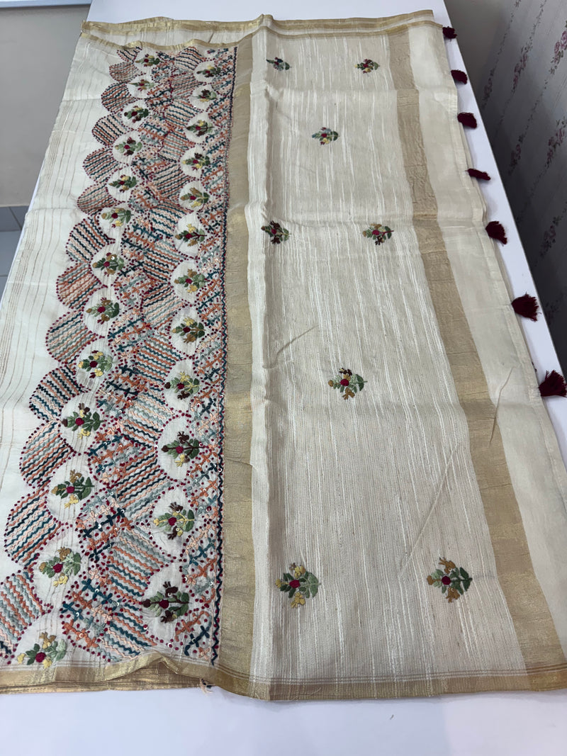 Handworked Blended tussar silk saree MS90543