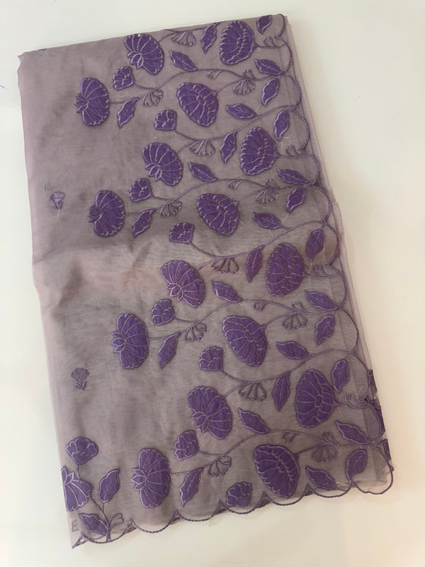 Viscose Organza saree with applique work-MSH103 Mauve