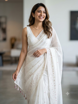 Kota Moonga checks saree with embriodery MSH279 (2)- White to Red