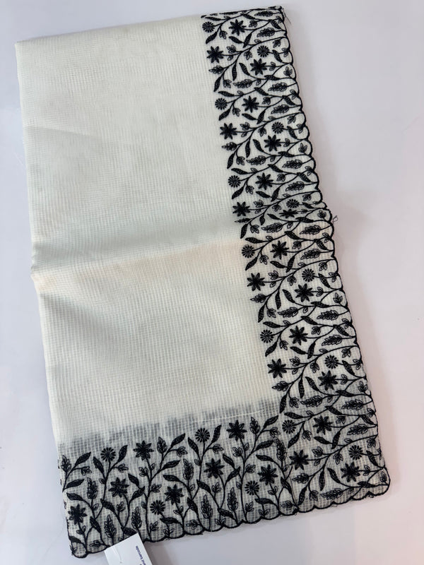 Kota silk saree with embroidery MSB643 White & Black