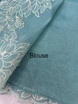 Tissue mix soft Organza saree with applique work MSCK38 Blue