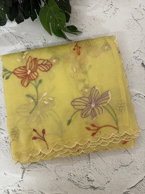 Crush Organza saree with embroidery work MBS699 Yellow