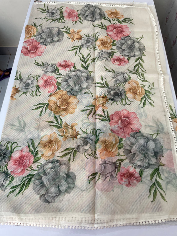 Supernet saree with digital prints and embroidery SKFNSEM