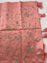Tussar finish soft silk saree with thread embroidery MTS568 PeachPink