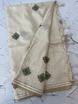 Blended soft tussar silk saree MS90543- Cream