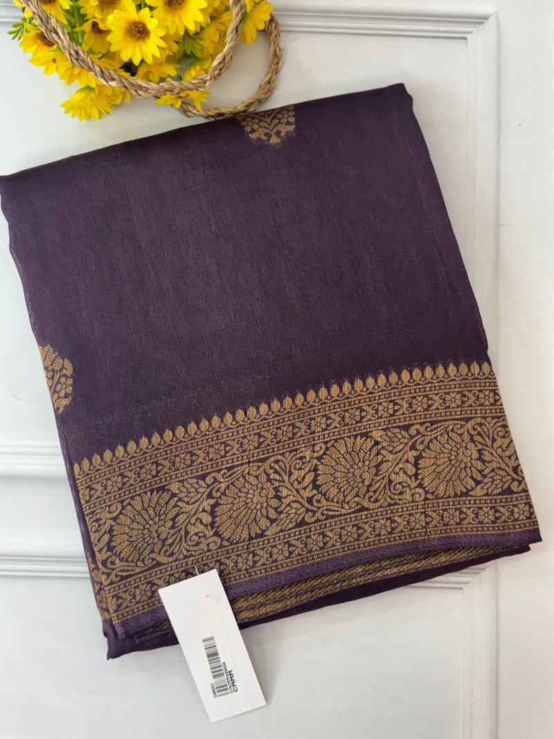 Banarasi Tussar viscose Georgette Saree  - MS5677 Faded Jamun