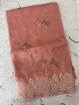 Soft crush Organza saree with embroidery and applique work MS14764 Peach