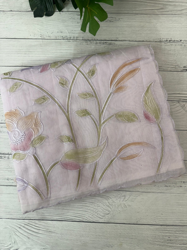 Supernet saree with embroidery and handpainting MSH104- Pastel Lavender