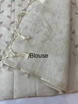 Blended tussar saree with embriodery - MS8665 Cream