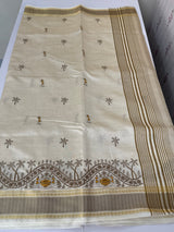 Blended tussar silk saree with embroidery- MSH490