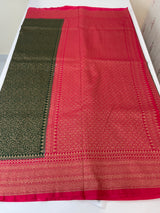 Banarasi semi katan saree with contrast border MS6665- BottleGreen to Pink