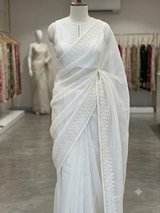 Soft Organza saree with cutwork borders and sequins work - MOS4551