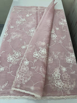 Crush Tissue Organza saree with embroidery - MS14799 PastelPink