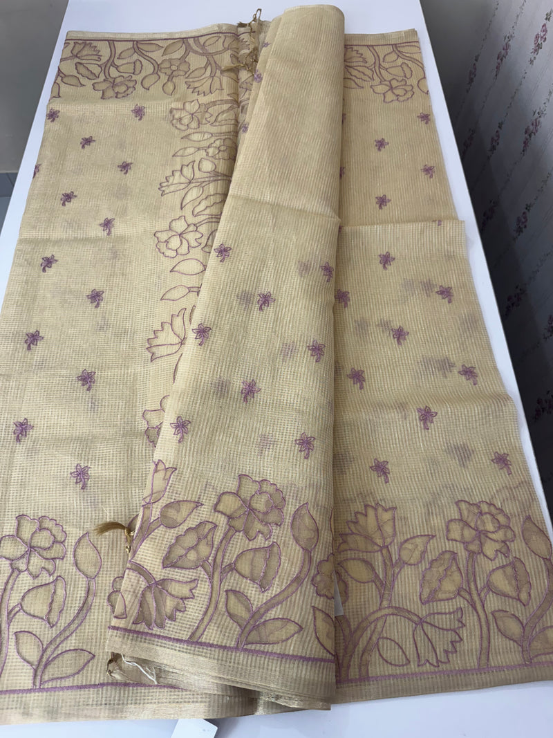 Tissue silk saree with applique work MTSS987