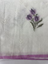 Lightweight Supernet saree with cross stitch embroidery MS142- White to Lavender