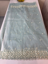 Glassy tissue organza saree with embroidery FKSF88- PowderBlue