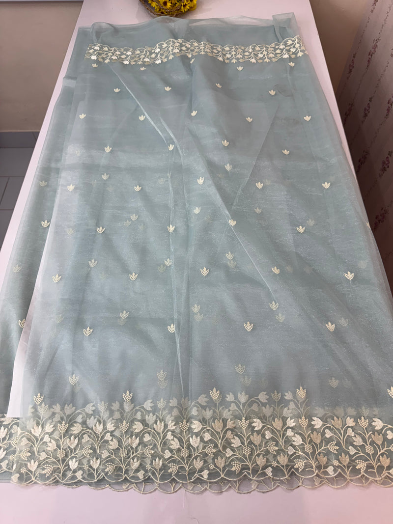 Glassy tissue organza saree with embroidery FKSF88- PowderBlue