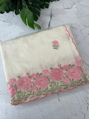 Mul chanderi embriodery saree with scalloped borders MSH176 (1)