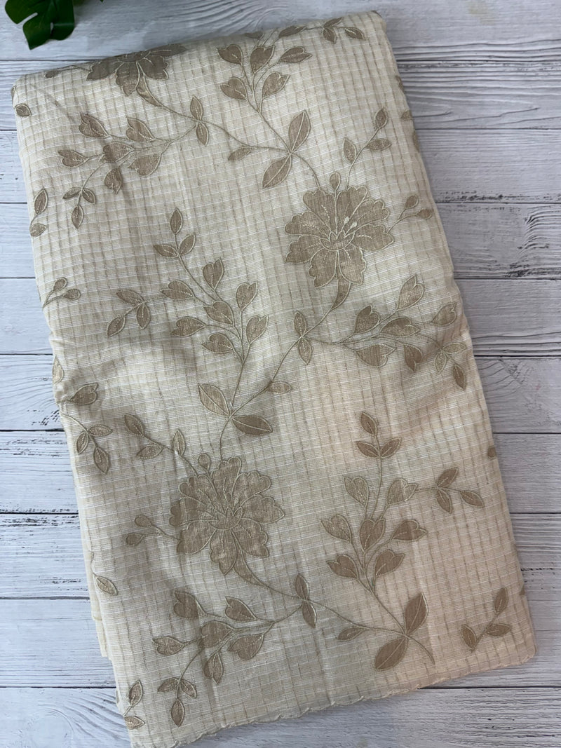 Chanderi tissue silk saree with applique work MS5541- Beige