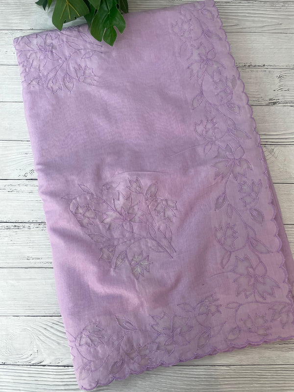 Mul chanderi saree with applique borders MSH112 Lavender