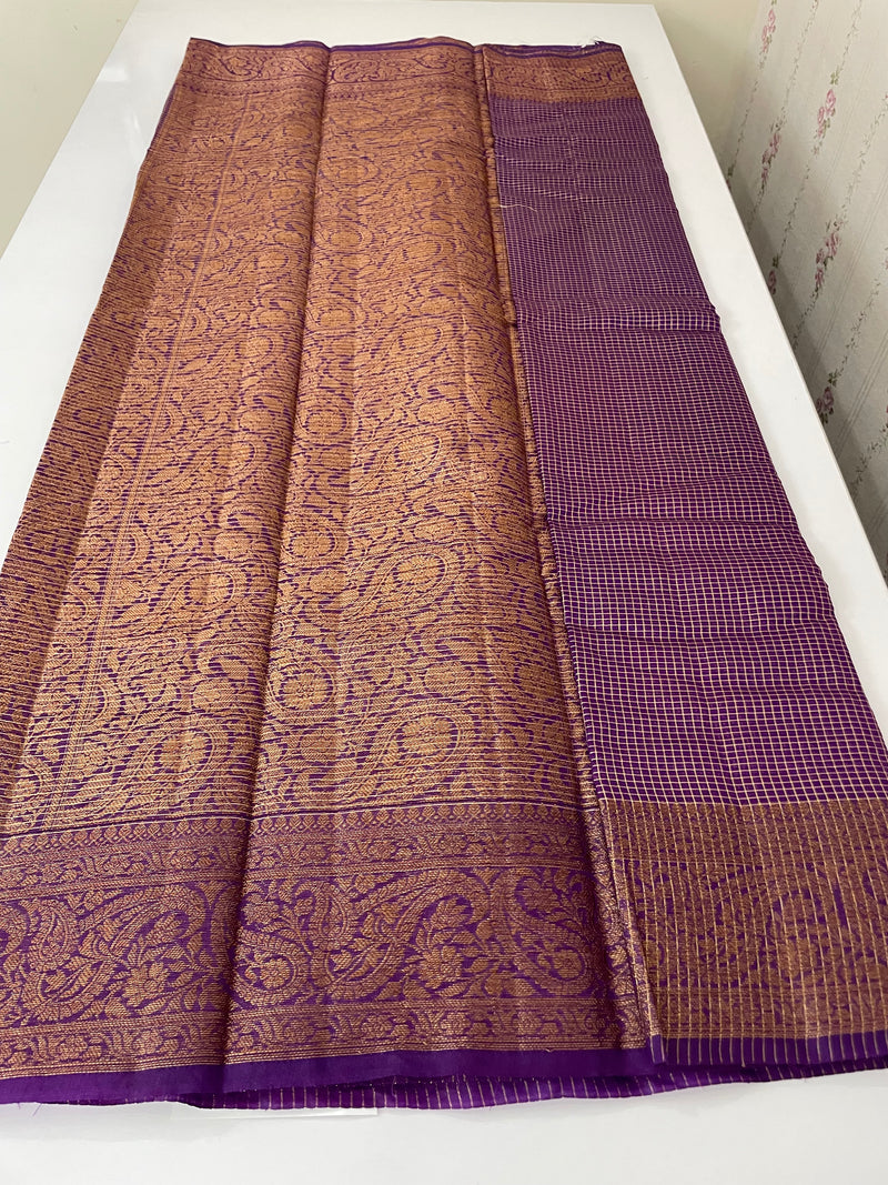 Semi silk saree with checks zari weaving MS81543- Purple