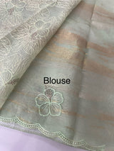 Premium Crush Organza saree with thread work- MCW863 PastelMintGreen