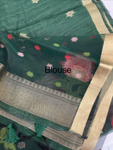 Semi jute silk saree with organza pallu MJL406 DarkGreen