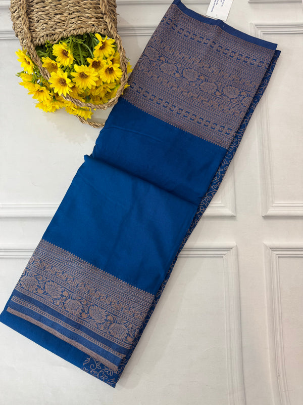 Crepe chiffon saree with brocade blouse - MS1134 DeepBlue