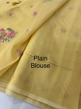 Lightweight NetKota saree with cross stitch embroidery MS143- Yellow