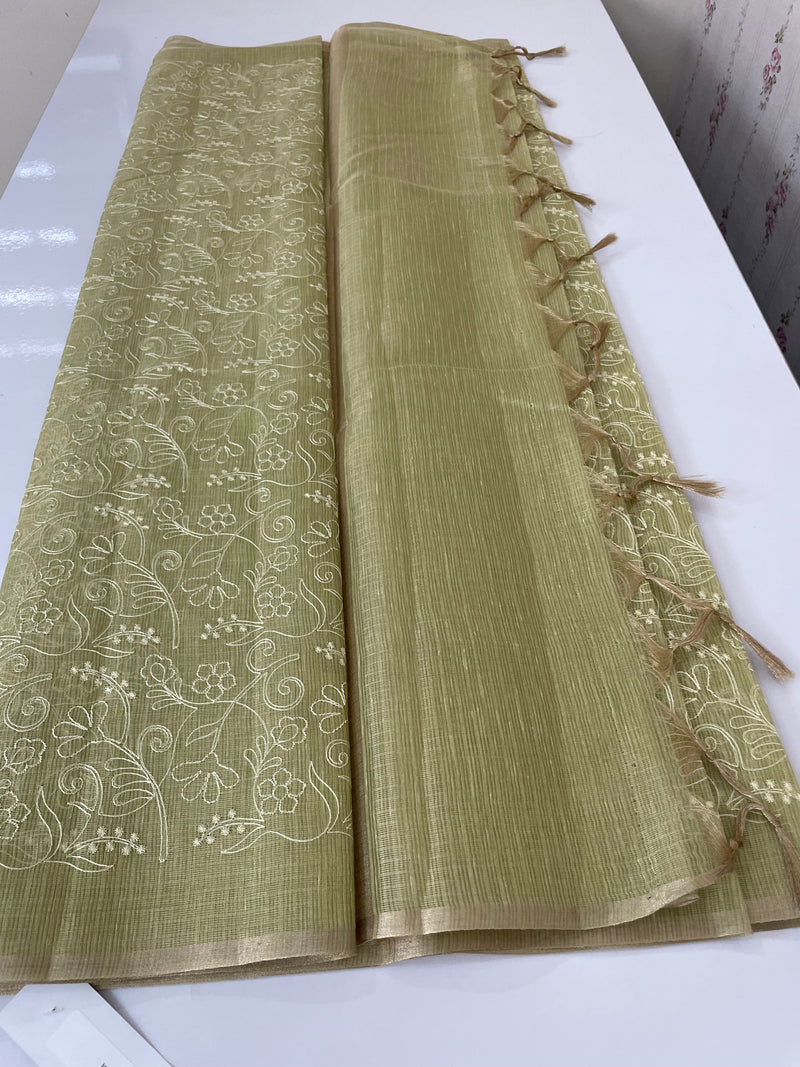 Tissue Silk embriodery saree MS49888