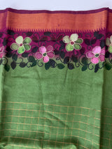 Checks Semi tussar saree with hand painting MS3432