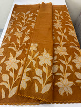 Semi organza saree with appliqué work - MSH906- RustOrange