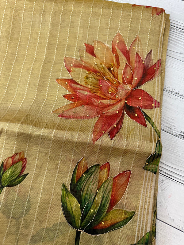 Tissue silk saree with digital prints and sequence work MS8188