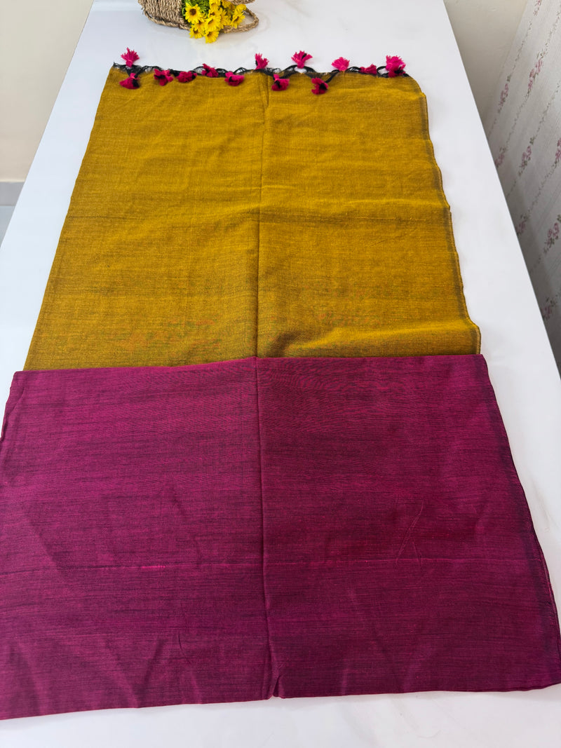Plain Khadi cotton saree with contrast pallu & blouse MS1497