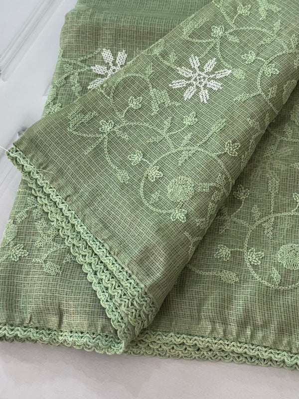 Soft kota checks saree with embroidery MSKC344 LightGreen