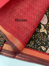 Soft semi Chanderi saree with zari border MS9871 Maroon & Black