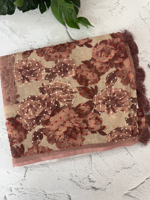 Tissue linen saree with digital prints and knot embroidery MLS3901