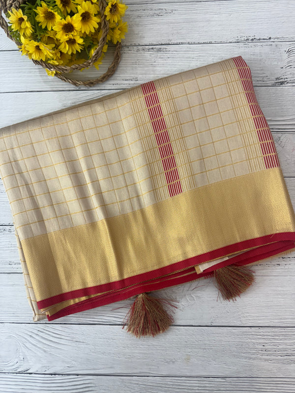 Tissue mix Soft silk saree with checks zari weaving MS8146