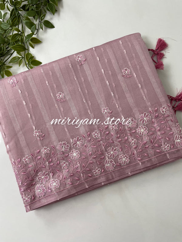 Jute Organza saree with embroidery MJOS132 OnionPink